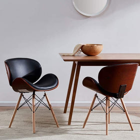 Faux Leather Walnut Curved Back Accent Chair